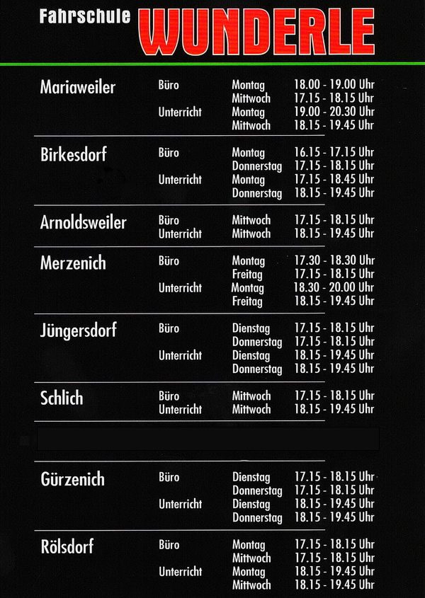 Öffnungszeiten Öffnungszeiten